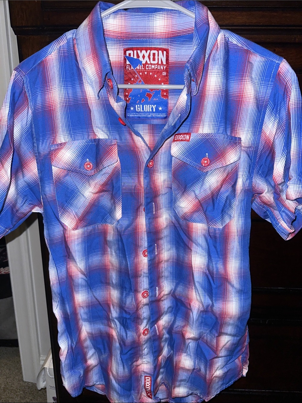 DIXXON Blue & Red Plaid Short Sleeve Button-Down Shirt (Bamboo Glory) - Men’s XS